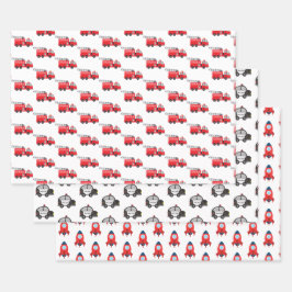 Little Boy Vehicle：パトカー、消防車、ロケット ラッピングペーパーシート