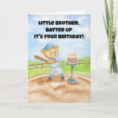 Little Brother Happy Birthday Baseball Teddy Bear カード (正面)