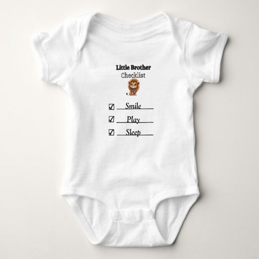 Little Brother Lion ChecklistボディスーツTシャツ ベビーボディスーツ (正面)