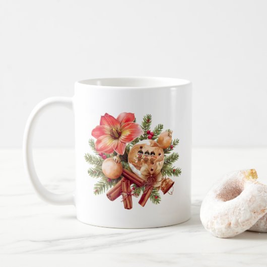 Little Brownies Gingerbread with Red Amaryllis コーヒーマグカップ (ドーナツ)