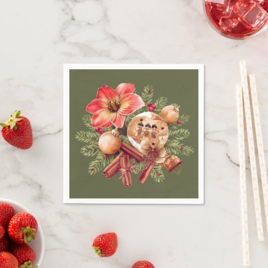 Little Brownies Gingerbread with Red Amaryllis スタンダードカクテルナプキン (インサイチュ)