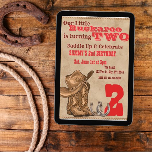 Little Buckaroo Two, Western 2nd Birthday 招待状