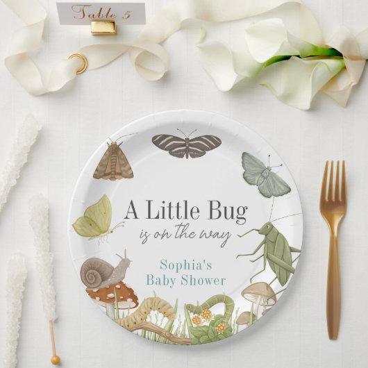 Little Bug Insects Mushroom Boy Baby Shower ペーパープレート (ウェディング)