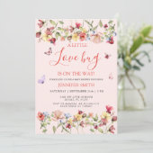 Little Bug On The Way Garden Pink Baby Shower 招待状 (スタンド正面)