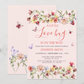 Little Bug On The Way Garden Pink Baby Shower 招待状 (正面/裏面)