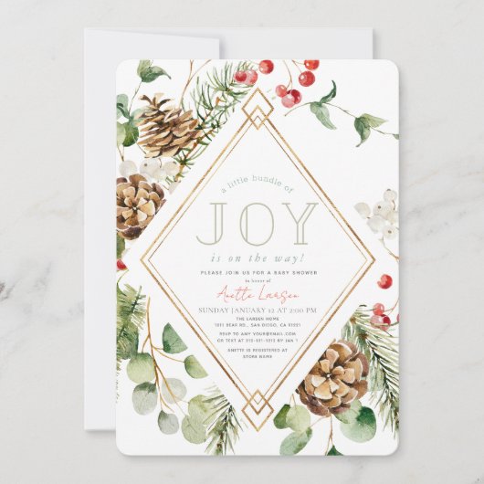 Little bundle of Joy Pine Conesフローラ赤ちゃんシャワー 招待状 (正面)