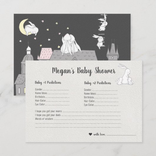 Little Bunnies | 双子のベビーシャワーの予想ゲーム 招待状 (正面/裏面)