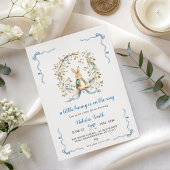 Little Bunny Baby Shower Invite | Blue Bow Rabbit 招待状