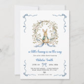 Little Bunny Baby Shower Invite | Blue Bow Rabbit 招待状 (正面)