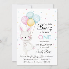 Little Bunny Balloons Birthday Invitation 招待状