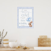 Little Bunny Blue 1st Birthday Welcome Sign ポスター (キッチン)