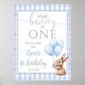 Little Bunny Blue 1st Birthday Welcome Sign ポスター (正面)