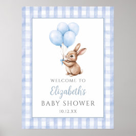 Little Bunny Blue Baby Showerウェルカムサイン ポスター