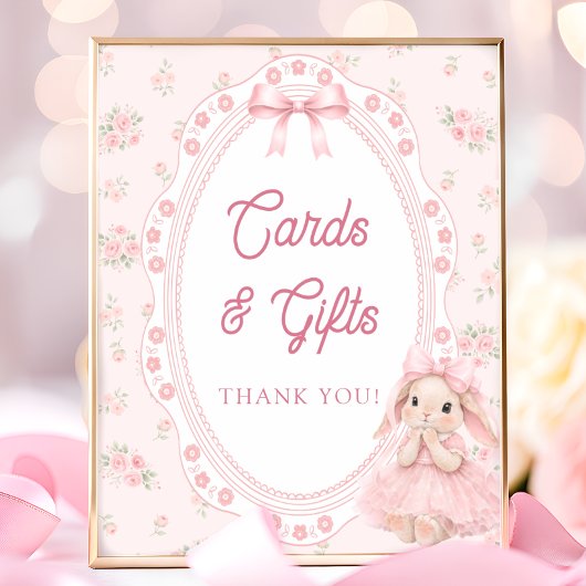 Little Bunny Bow Baby Shower Cards and Gifts ポスター