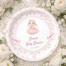 Little Bunny Floral Blush Pink Baby Shower ペーパープレート