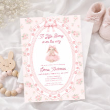 Little Bunny Floral Girl Baby Shower Invitation
