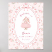 Little Bunny Floral Pink Bow Baby Shower Welcome ポスター (正面)