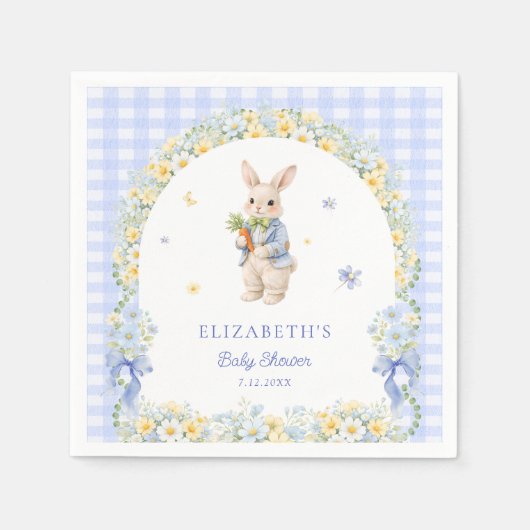 Little Bunny Gingham Boy Baby Shower スタンダードカクテルナプキン (正面)