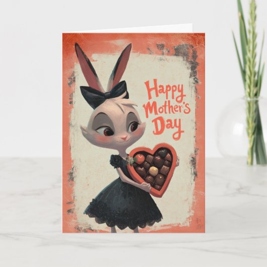 Little Bunny Giving Mother's Day Chocolates カード (正面)