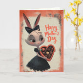 Little Bunny Giving Mother's Day Chocolates カード (黄色い花)