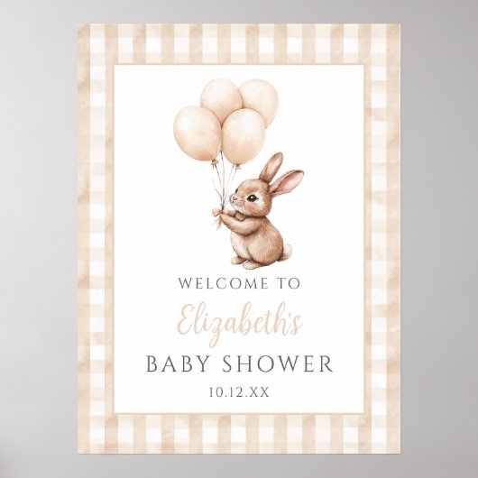 Little Bunny Neutral Baby Showerウェルカムサイン ポスター (正面)