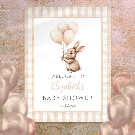 Little Bunny Neutral Baby Showerウェルカムサイン ポスター