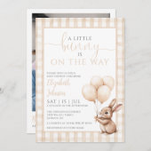 Little Bunny Neutral Baby Shower写真QRコード 招待状 (正面/裏面)