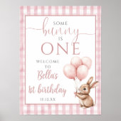 Little Bunny Pink 1st Birthday Welcome Sign ポスター (正面)