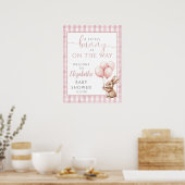 Little Bunny Pink Baby Shower Welcome Sign ポスター (キッチン)