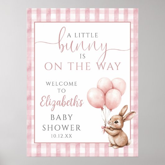 Little Bunny Pink Baby Shower Welcome Sign ポスター (正面)