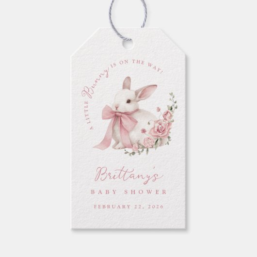 Little Bunny Pink Bow Baby Shower ギフトタグ (正面)