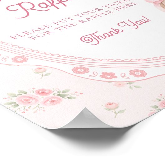 Little Bunny Pink Bow Baby Shower Diaper Raffle ポスター (角)