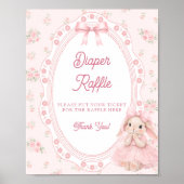 Little Bunny Pink Bow Baby Shower Diaper Raffle ポスター (正面)