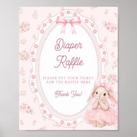 Little Bunny Pink Bow Baby Shower Diaper Raffle ポスター (正面)