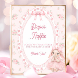 Little Bunny Pink Bow Baby Shower Diaper Raffle ポスター