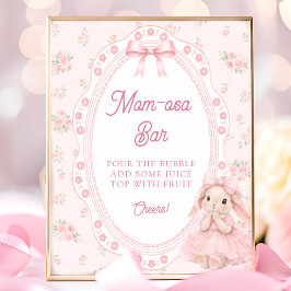 Little Bunny Pink Bow Baby Shower Mom-osa Bar ポスター