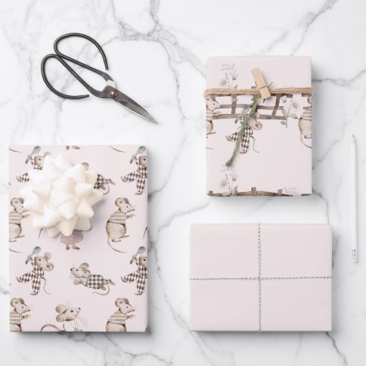 Little Busy Brown Mice Baby ラッピングペーパーシート (正面)