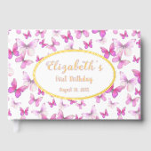 Little Butterfly 1st Birthday Pink Girl Gold ゲストブック (正面)