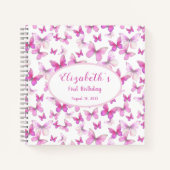 Little Butterfly 1st Birthday Pink Girl Guest Book ノートブック (正面)