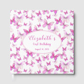 Little Butterfly 1st Birthday Pink Girl Keepsake ゲストブック (正面)
