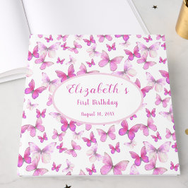 Little Butterfly 1st Birthday Pink Girl Keepsake ゲストブック
