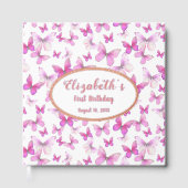 Little Butterfly 1st Birthday Pink Girl Rose Gold ゲストブック (正面)