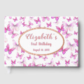 Little Butterfly 1st Birthday Pink Girl Rose Gold ゲストブック (正面)