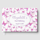 Little Butterfly 1st Birthday Pink Girl Silver ゲストブック (正面)