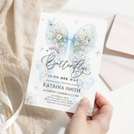 Little Butterfly Blue Bow Baby Shower 招待状