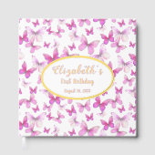 Little Butterfly First Birthday Pink Girl Gold ゲストブック (正面)