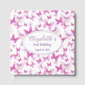 Little Butterfly First Birthday Pink Girl Silver ゲストブック (正面)