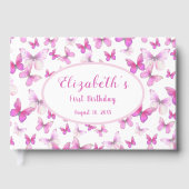 Little Butterfly First Birthday Pink Keepsake  ゲストブック (正面)