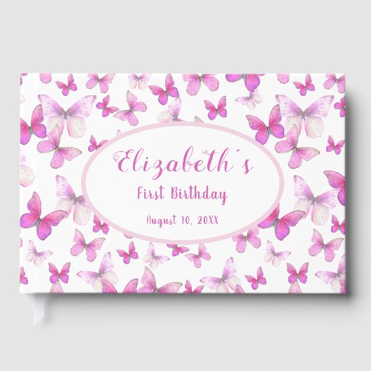 Little Butterfly First Birthday Pink Keepsake  ゲストブック (正面)