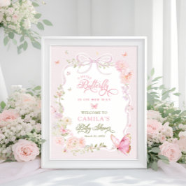 Little Butterfly Floral Girl Baby Shower Welcome  ポスター